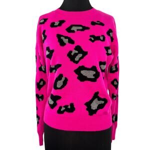 Autumn Cashmere Pink Sweater Leopard Crew Neck Drop Shoulder Pullover S Small